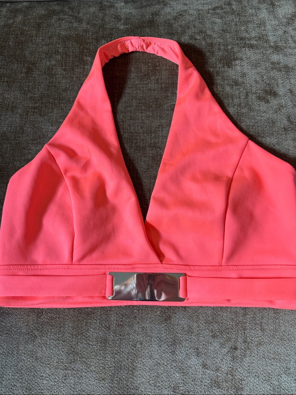 Halter Bikini Top in Coral orange with Polished Accent